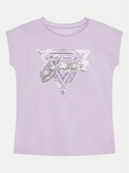 Guess T-Shirt J4GI21 K6YW4 Fioletowy Boxy Fit. Fioletowe koszulki dziewczęce Guess, z aplikacjami, z bawełny, bez ramiączek. Za 169.99 zł.