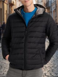 Kurtka puffer z kapturem - czarny. Czarne kurtki męskie Sinsay, l, bez wzorów, klasyczne, z kapturem. Za 89.99 zł.