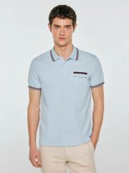 Koszulka męska polo z kontrastowym wykoŅczeniem niebieska Polos 400. Niebieskie koszulki polo męskie Big Star, l, bez wzorów, z dzianiny, bez ramiączek. Za 139.99 zł.