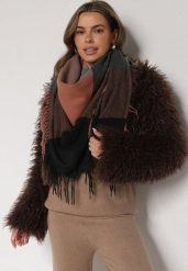 Brązowy Szalik Bellaern. Brązowe szaliki i kominy damskie Born2be, bez wzorów, z bawełny. Za 49.99 zł.