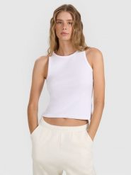 4F Top slim gładki damski - biały XL. Białe topy damskie 4f, xl, bez wzorów, z bawełny, bez kołnierzyka. W wyprzedaży za 29.99 zł.