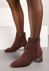 Brązowe Botki Vices z Kryształkami na Obcasie Vortisha. Brązowe botki damskie Renee, na jesień, eleganckie, bez obcasa, na obcasie, bez zapięcia. Za 159.99 zł.