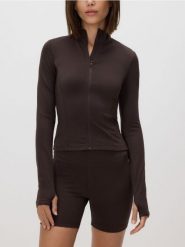 Bluza z suwakiem - ciemnobrązowy. Brązowe bluzy bez kaptura damskie Reserved, l, z dzianiny. Za 99.99 zł.