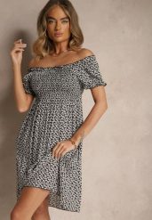 Czarna Sukienka Hiszpanka z Wiskozy z Kwiatowym Wzorem Mevandra. Czarne sukienki damskie Renee, na co dzień, m, bez wzorów, z wiskozy, eleganckie, bez kołnierzyka, bez ramiączek, mini, kopertowe. W wyprzedaży za 38.49 zł.
