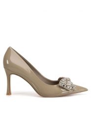 Eva Minge Czółenka SARA-V1278-388-2 Beżowy. Brązowe czółenka damskie Eva Minge, bez wzorów, z lakierowanej skóry, bez obcasa, na szpilce. Za 429.99 zł.