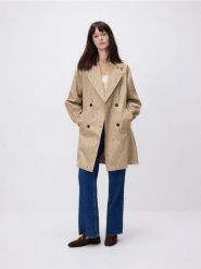 Płaszcz z haftem - beżowy. Brązowe płaszcze damskie Reserved, l, bez wzorów, z bawełny. Za 359.99 zł.