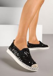 Czarne Espadryle z Siateczki Zdobionej Cekinami Viviluria. Czarne espadryle damskie Born2be, z aplikacjami, bez obcasa. Za 64.99 zł.