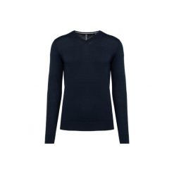 Ekologiczny sweter z dekoltem w szpic Kariban. Niebieskie swetry męskie KARIBAN, m, bez wzorów, bez kołnierzyka. Za 191.00 zł.