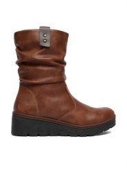 Rieker Kozaki CEO-X9155-24 Brązowy. Brązowe kozaki damskie Rieker, ze skóry, bez obcasa, na koturnie. Za 379.99 zł.