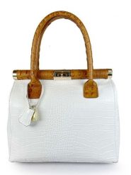 ORE10 Skórzana torebka "Roser" w kolorze biało-jasnobrązowym - 24 x 27 x 17 cm rozmiar: onesize. Białe torebki klasyczne damskie ORE10, bez wzorów, z materiału, bez dodatków. Za 260.99 zł.