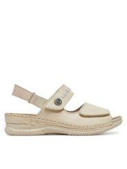 Rieker Sandały V7473-61 Écru. Sandały damskie Rieker, bez wzorów, ze skóry, bez obcasa, na płaskiej podeszwie. Za 249.99 zł.