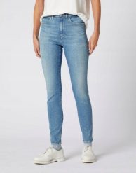 WRANGLER HIGH RISE SKINNY DAMSKIE SPODNIE JEANSOWE SEA SPRAY W27HJAXFQ 112128086. Niebieskie spodnie materiałowe damskie Wrangler, bez wzorów, z jeansu. Za 199.99 zł.