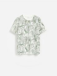 T-shirt regular z nadrukiem allover - złamana biel. T-shirty męskie Reserved, l, bez wzorów, z bawełny, bez kołnierzyka. Za 69.99 zł.