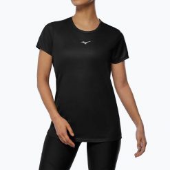Koszulka do biegania damska Mizuno Core Graphic Tee. Czarne bluzki sportowe damskie Mizuno, s, z materiału, bez kołnierzyka, bez ramiączek. Za 119.99 zł.