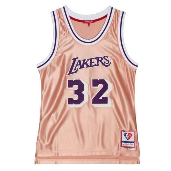 Koszulka kobieca NBA Los Angeles Lakers Magic Johnson. Czerwone t-shirty damskie Mitchell & Ness, bez wzorów, bez kołnierzyka. W wyprzedaży za 650.00 zł.