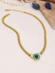 Pierres de Jade Pozłacany naszyjnik z elementem ozdobnym - dł. 45 cm rozmiar: onesize. Niebieskie naszyjniki damskie Pierres de Jade, pozłacane. Za 100.99 zł.
