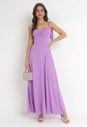Fioletowa Rozkloszowana Sukienka Maxi z Wiązanymi Ramiączkami Lisija. Fioletowe sukienki damskie Born2be, m, bez wzorów, eleganckie, bez kołnierzyka, bez ramiączek, maxi, rozkloszowane. W wyprzedaży za 135.99 zł.
