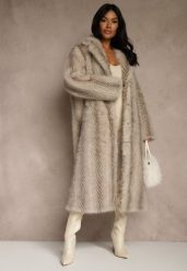 Jasnobeżowy Płaszcz Futerko o Jednorzędowym Fasonie Cataris. Brązowe płaszcze damskie Renee, l, bez wzorów, z futra, eleganckie. Za 289.99 zł.