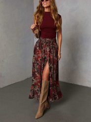 Milan Kiss Spódnica w kolorze czerwono-beżowym rozmiar: M. Brązowe spódniczki damskie Milan Kiss, m, bez wzorów, z wiskozy, maxi, proste. Za 152.99 zł.