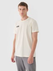 4F T-shirt regular gładki męski - beżowy L. Brązowe t-shirty męskie 4f, l, bez wzorów, z bawełny, bez kołnierzyka. W wyprzedaży za 29.99 zł.