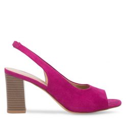 Sandały Clara Barson. Czerwone sandały damskie Clara Barson, bez wzorów, bez obcasa, na słupku. Za 129.99 zł.