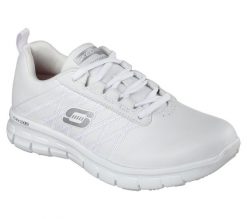 Buty sportowe Sneakersy damskie, Skechers Sure Track-Erath. Białe buty sportowe na co dzień damskie Skechers, bez wzorów, z materiału, trekkingowe. Za 339.99 zł.