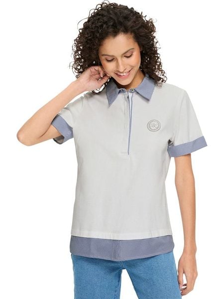 Heine Koszulka polo w kolorze białym rozmiar: 46. Białe bluzki damskie Heine, bez wzorów, bez kołnierzyka, bez ramiączek. Za 59.95 zł.