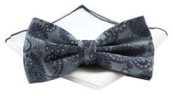 Mucha Męska z Białą Poszetką - Chattier - Popielata we Wzór Paisley. Szare krawaty i muchy męskie Chattier, bez wzorów, z poliesteru, eleganckie. Za 59.00 zł.