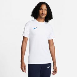 Koszulka treningowa męska Nike Nk Dri-fit Park Vii Jsy Ss. Białe t-shirty sportowe męskie Nike, m, bez ramiączek, do piłki nożnej, dri-fit (nike). Za 143.00 zł.