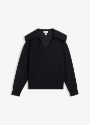 Bluza z szerokim kołnierzem z materiału scuba z mieszanki wiskozy. Czarne bluzy bez kaptura damskie bonprix, z wiskozy. Za 59.99 zł.