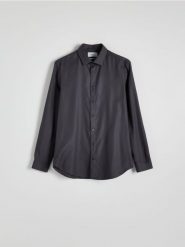 Koszula slim z bawełny egipskiej - szary. Szare koszule męskie Reserved, l, bez wzorów, z bawełny, bez kołnierzyka, bez ramiączek. W wyprzedaży za 59.99 zł.