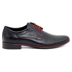 Olivier Buty męskie wizytowe skórzane 277 czarne z czerwonym. Czarne buty wizytowe męskie z jeansu, bez zapięcia. Za 367.89 zł.