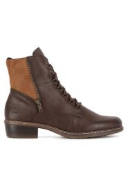 Rieker Botki Y0800-24 Brązowy. Brązowe botki damskie Rieker, z materiału, bez obcasa, na płaskiej podeszwie, bez zapięcia. Za 272.99 zł.