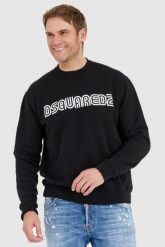 DSQUARED2 Czarna bluza męska z logo outline. Czarne bluzy bez kaptura męskie Dsquared2, l. W wyprzedaży za 999.99 zł.