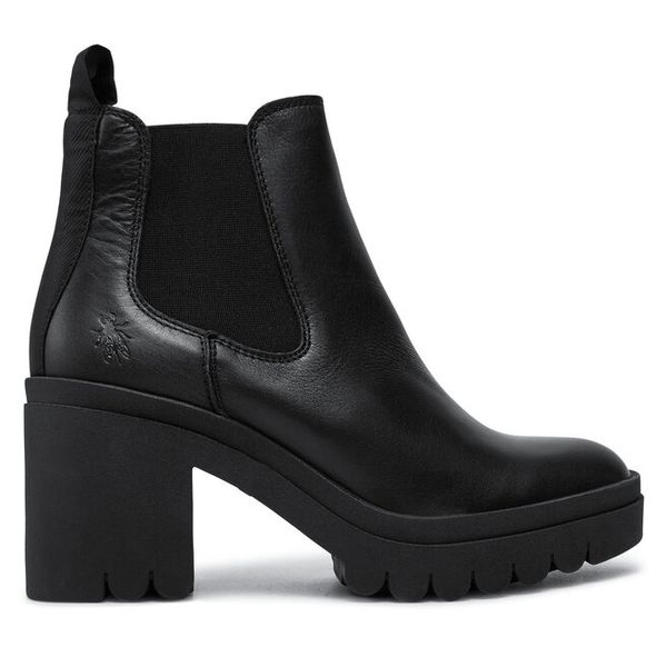 Botki Fly London. Czarne botki damskie Fly London, bez obcasa, na słupku, bez zapięcia. Za 469.99 zł.