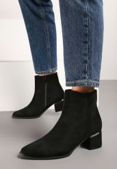 Czarne Botki na Obcasie z Metaliczną Wstawką Deolda. Czarne botki damskie Born2be, z jeansu, eleganckie, bez obcasa, na obcasie, bez zapięcia. Za 129.99 zł.