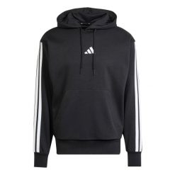 Bluza z kapturem adidas Essentials 3-Stripes Fleece. Czarne bluzy z kapturem męskie Adidas, na zimę, xl, z bawełny. Za 200.99 zł.