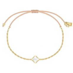 Glanzstücke München Bransoletka koniczyna ze stali nierdzewnej w zlocie z masa perlowa Bransoletki 1 ct Damski. Białe bransoletki damskie Glanzstücke München, pozłacane. Za 189.99 zł.