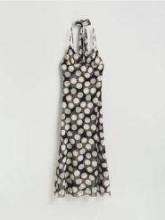 Sukienka maxi w groszki - wielobarwny. Sukienki damskie Reserved, l, bez wzorów, z tkaniny, bez kołnierzyka, bez ramiączek, maxi, dopasowane. Za 139.99 zł.