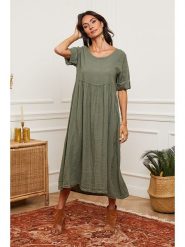 Joséfine Lniana sukienka w kolorze khaki rozmiar: XXL. Brązowe sukienki damskie Joséfine, na co dzień, xxl, bez wzorów, ze lnu, bez kołnierzyka, bez ramiączek, maxi, proste. Za 219.08 zł.