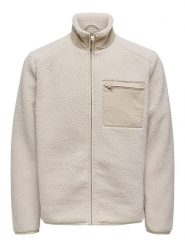 ONLY & SONS Kurtka polarowa "Dallas" w kolorze beżowym rozmiar: M. Brązowe kurtki męskie Only & Sons, m, bez wzorów, z polaru, bez kaptura. Za 136.45 zł.