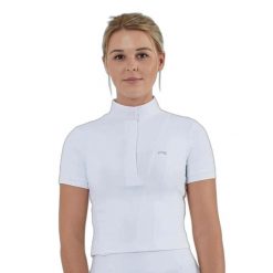 Koszulka jeździecka na zawody damska Premier Equine Bellisa. Białe bluzki sportowe damskie PREMIER EQUINE, l, z bawełny, bez kołnierzyka, bez ramiączek. Za 354.00 zł.