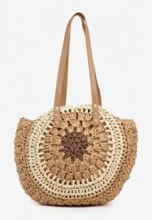 Ciemnobeżowa Pleciona Torebka w Stylu Boho Ulofina. Brązowe torebki klasyczne damskie Renee, bez wzorów, z materiału, bez dodatków. Za 49.99 zł.