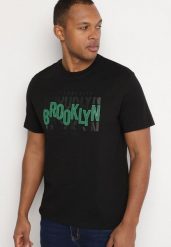 Czarny T-shirt Bawełniany z Napisem Sunviera. Czarne t-shirty męskie Born2be, m, bez wzorów, z bawełny, bez kołnierzyka. Za 29.99 zł.