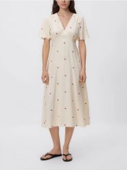 Sukienka midi z lyocellem - jasnożółty. Żółte sukienki damskie Reserved, l, bez wzorów, z lyocellu, bez kołnierzyka, bez ramiączek, midi, rozkloszowane. Za 159.99 zł.