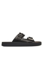 Calvin Klein Klapki Ergon Double Bar Sandal Lth HM0HM02097 Czarny. Czarne klapki i japonki męskie CALVIN KLEIN, ze skóry. Za 529.99 zł.