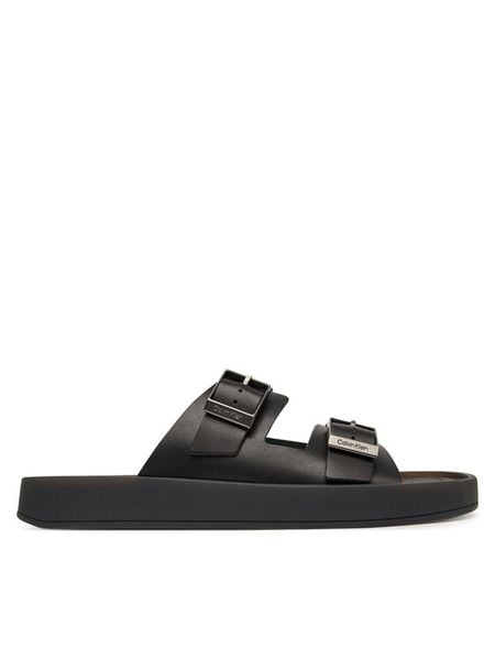 Calvin Klein Klapki Ergon Double Bar Sandal Lth HM0HM02097 Czarny. Czarne klapki i japonki męskie CALVIN KLEIN, ze skóry. Za 529.99 zł.