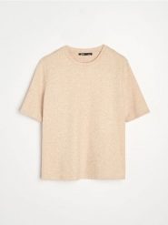 Melanżowa koszulka z domieszką wiskozy - beżowy. Brązowe t-shirty damskie Sinsay, l, bez wzorów, z wiskozy, bez kołnierzyka. Za 35.99 zł.