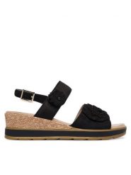 Caprice Sandały 9-28711-46 Czarny. Czarne sandały damskie Caprice, bez wzorów, z nubiku, bez obcasa, na koturnie. Za 235.99 zł.