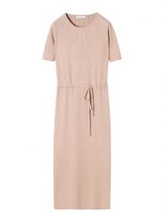 TATUUM Sukienka w kolorze beżowym rozmiar: M. Brązowe sukienki damskie Tatuum, m, bez wzorów, prążkowane, bez kołnierzyka, bez ramiączek, midi. Za 162.49 zł.